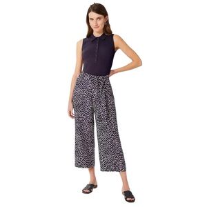 Hobbs London Astrid Crop Pants Navy Polka Dot Wide Leg Tie Waist Size 6